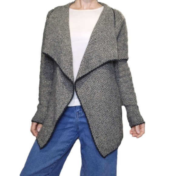 SIZE M Knit Cardigan Jacket Chevron knit open face Taupe Black color ZARA - Picture 5 of 11